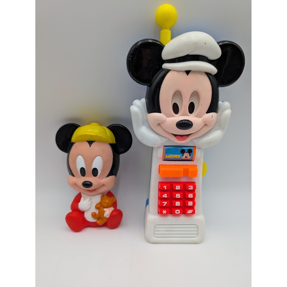 Arco Mickey Mouse Toy Lot Red White Blue Vintage Phone and Squeak Toy